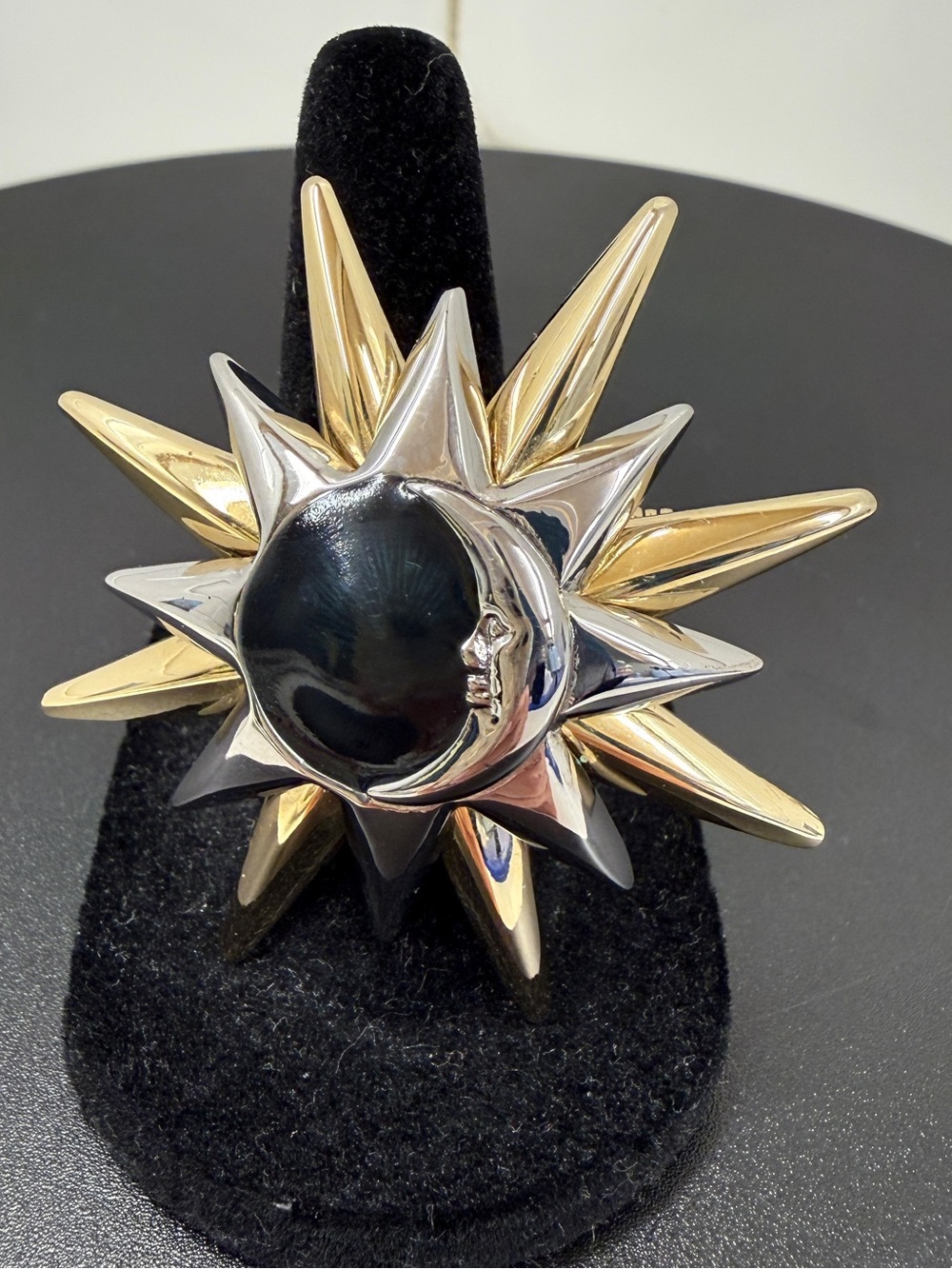 Two-Tone Sun and Moon Statement Brooch